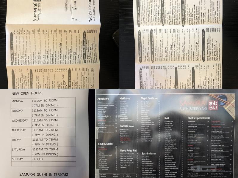 Samurai Sushi & Teriyaki Menu