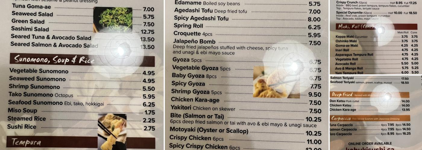 Kabuki Sushi Menu