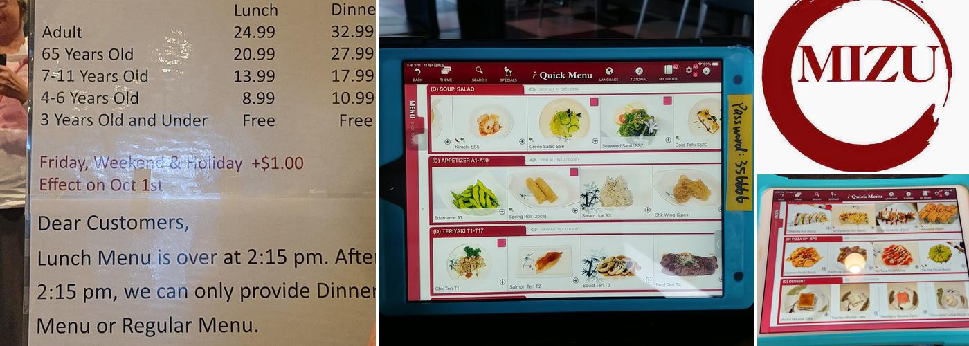 Mizu All You Can Eat Menu