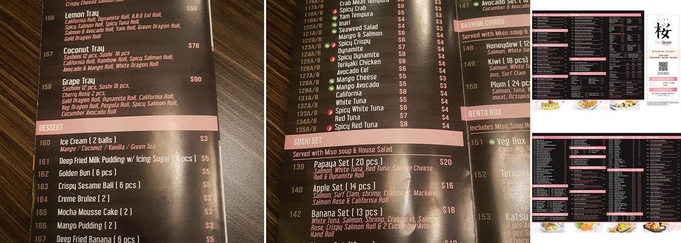 Cherry Blossom Sushi Bar Menu