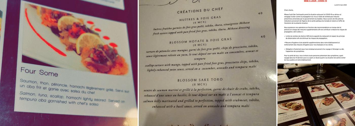 Mikasa Sushi Bar Menu