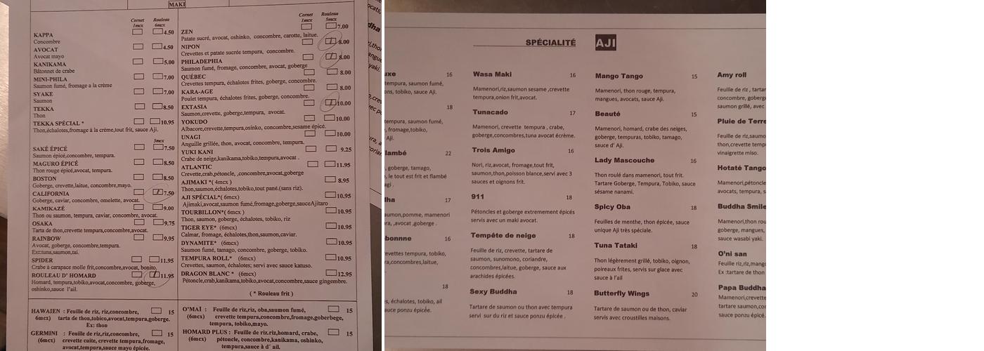Aji Sushi Menu