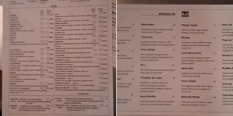 Aji Sushi Menu
