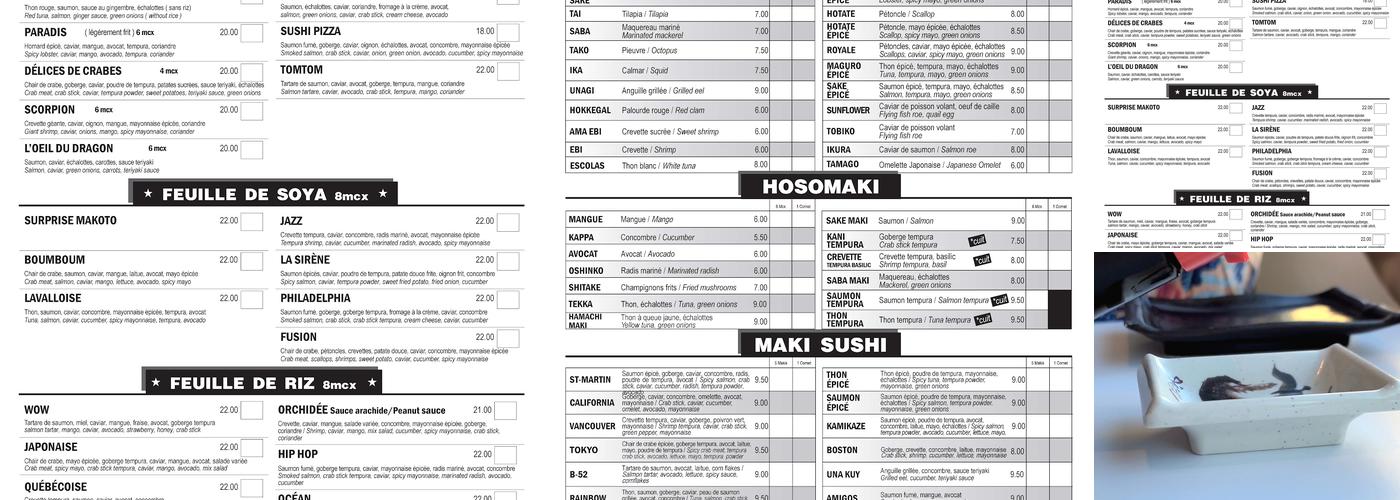 Makoto Sushi Menu