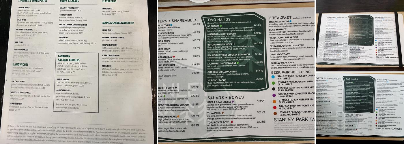 Stanley Park Tap House Menu