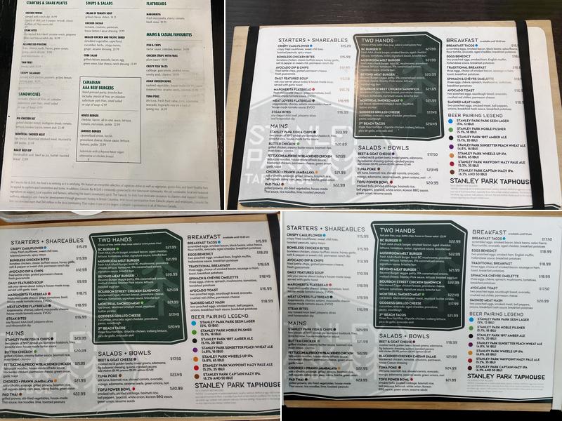 Stanley Park Tap House Menu