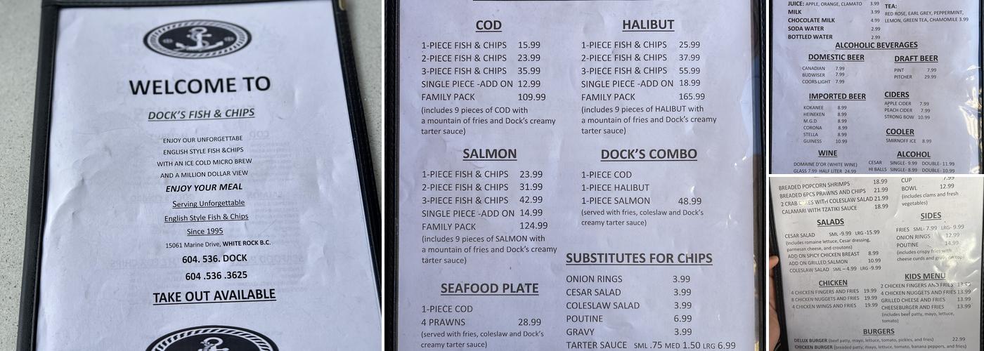 Dock's Fish and Chips Menu