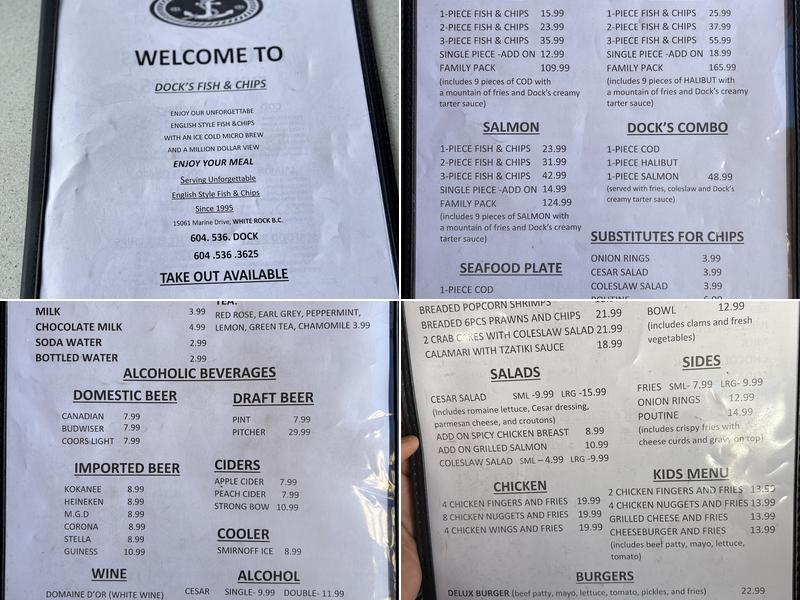 Dock's Fish and Chips Menu