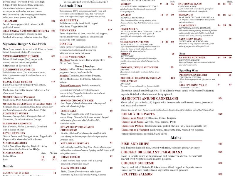 NINE 18 Menu