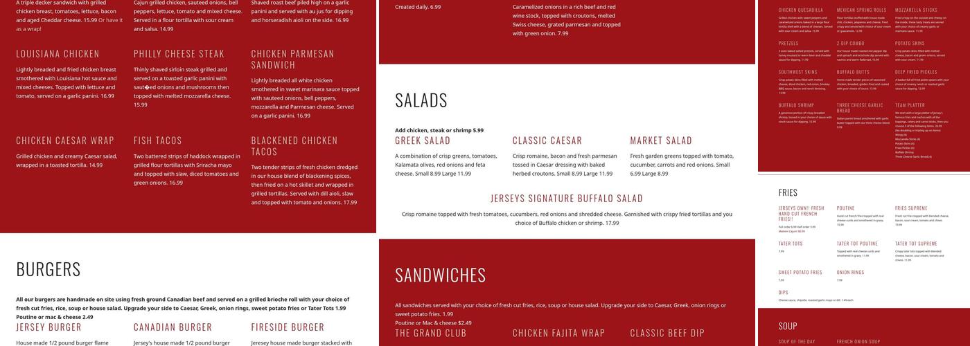 Jersey's Bar & Grill Menu