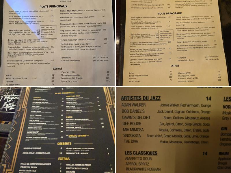 House of Jazz Laval Menu