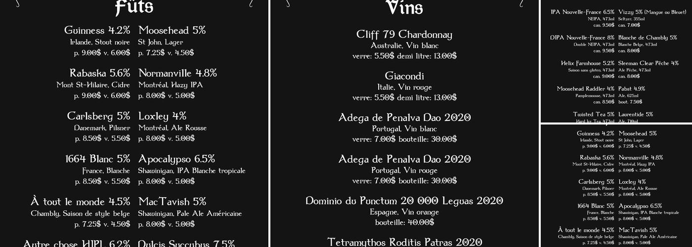 Pub O'Callaghan Menu