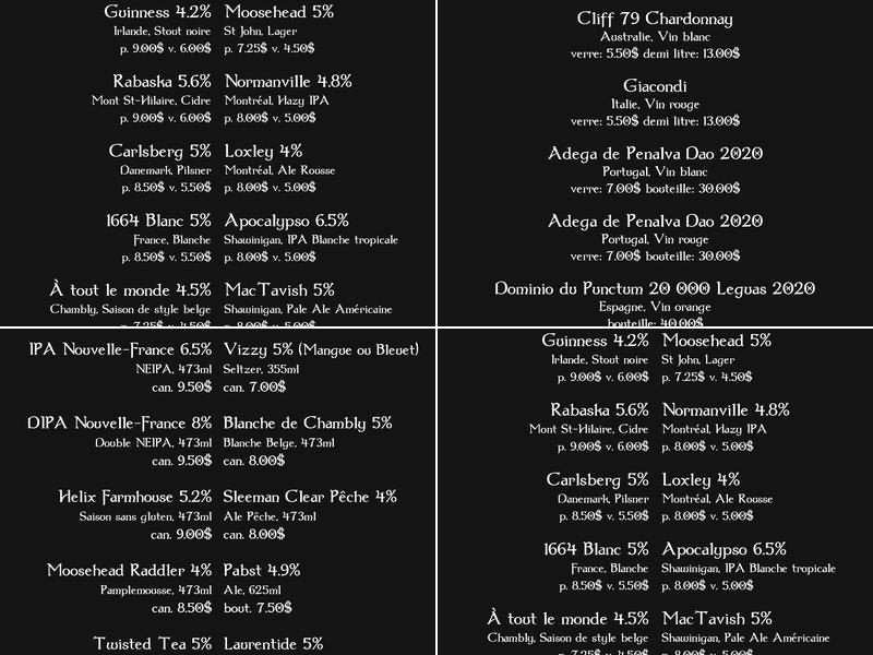 Pub O'Callaghan Menu