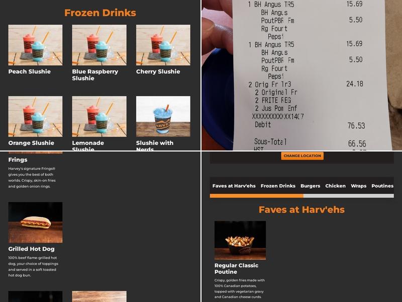 Harvey's Menu