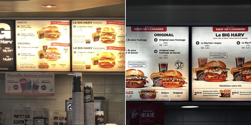 Harvey's Menu