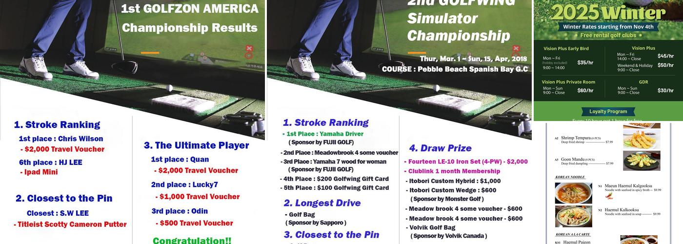 Golf Wing Virtual Golf & Restaurant Menu