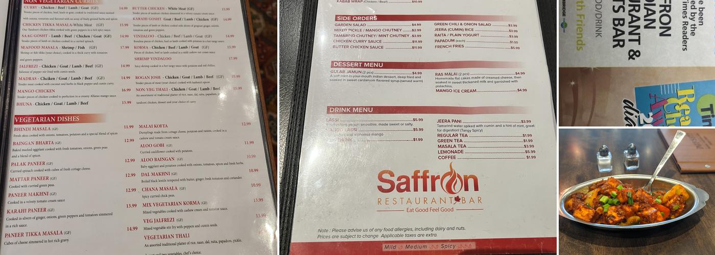 Saffron Indian Cuisine Menu