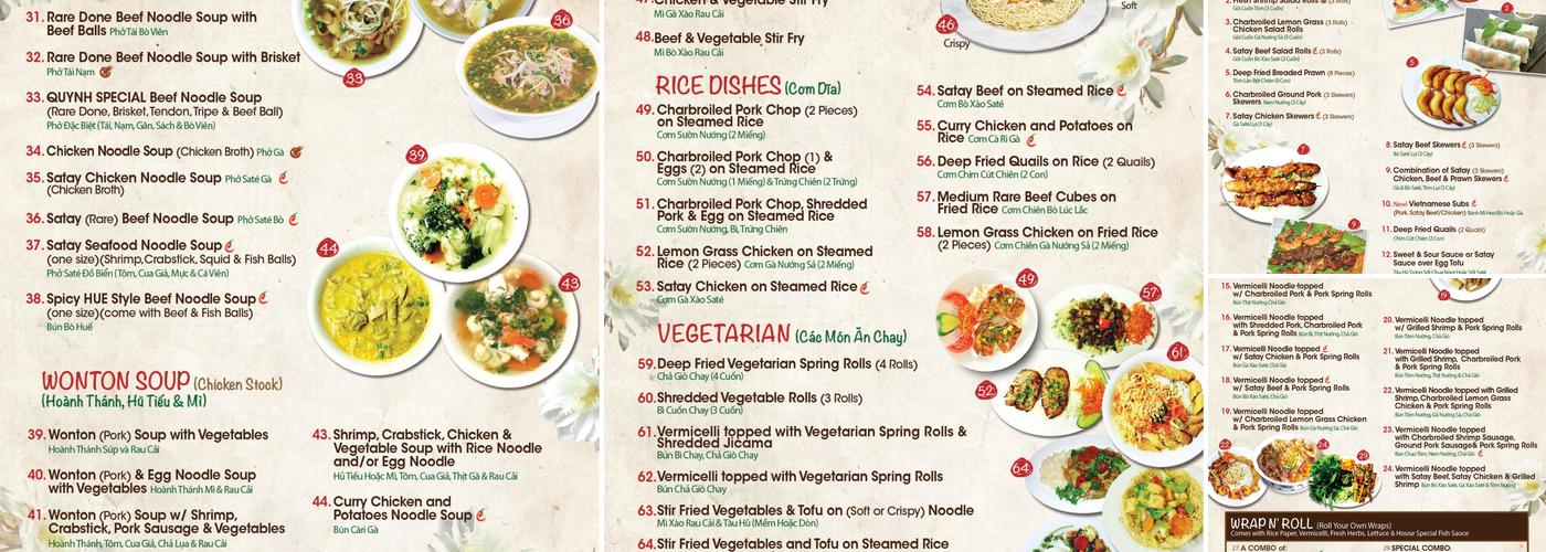 Quynh Vietnamese Cuisine Menu