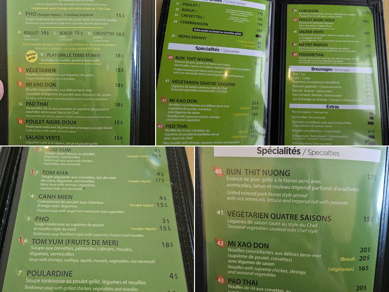 Basilic Vert Menu