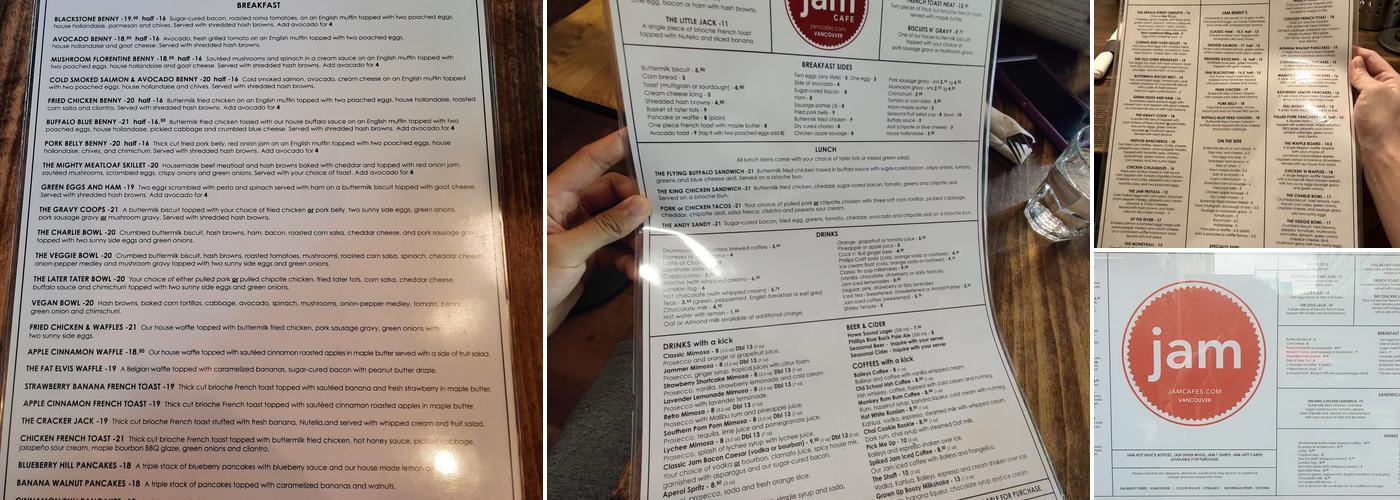 Jam Cafe Menu