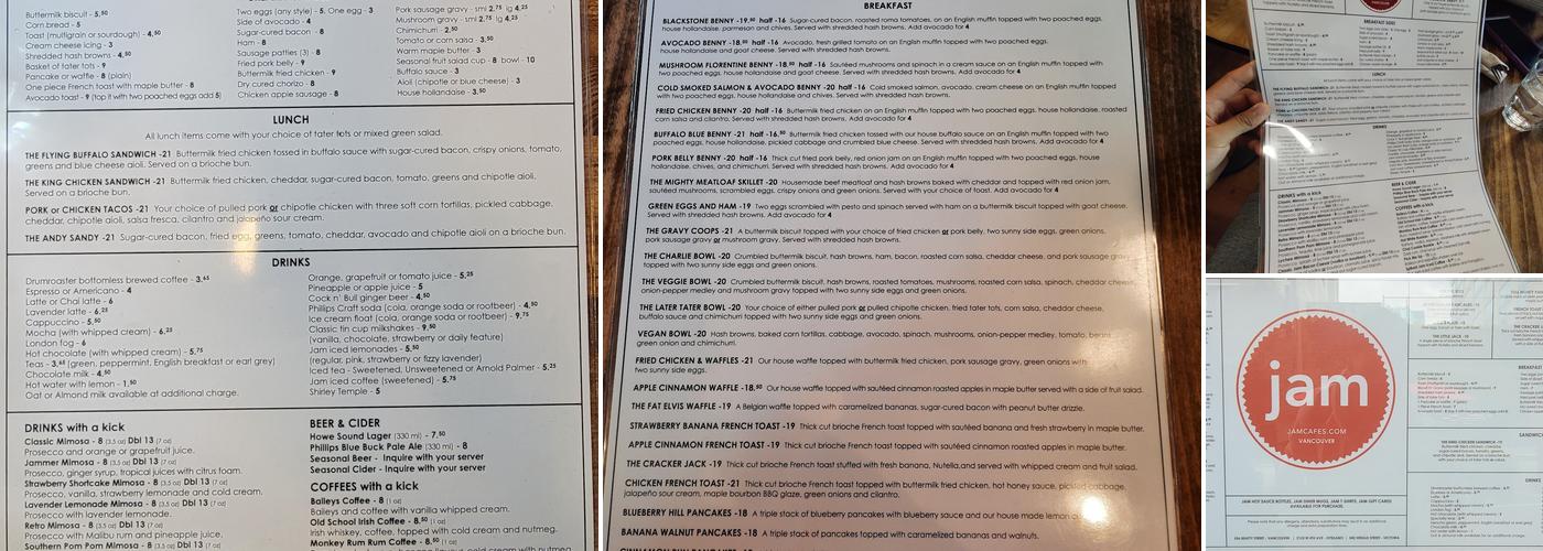 Jam Cafe Menu