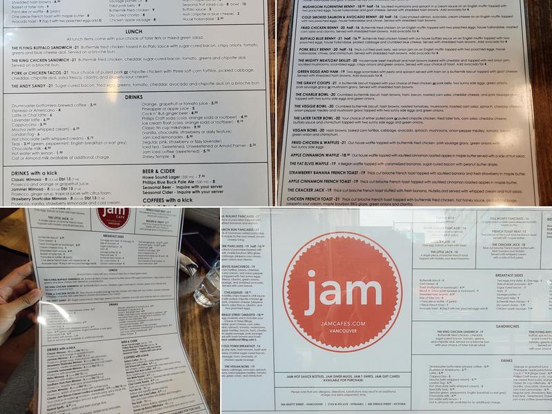 Jam Cafe Menu