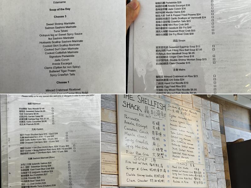 The Shellfish Shack Menu