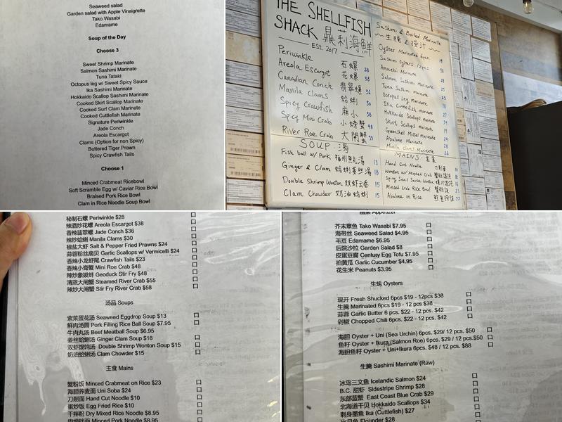 The Shellfish Shack Menu