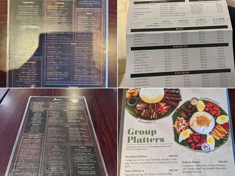 Kumare Restaurant and Bakery Menu