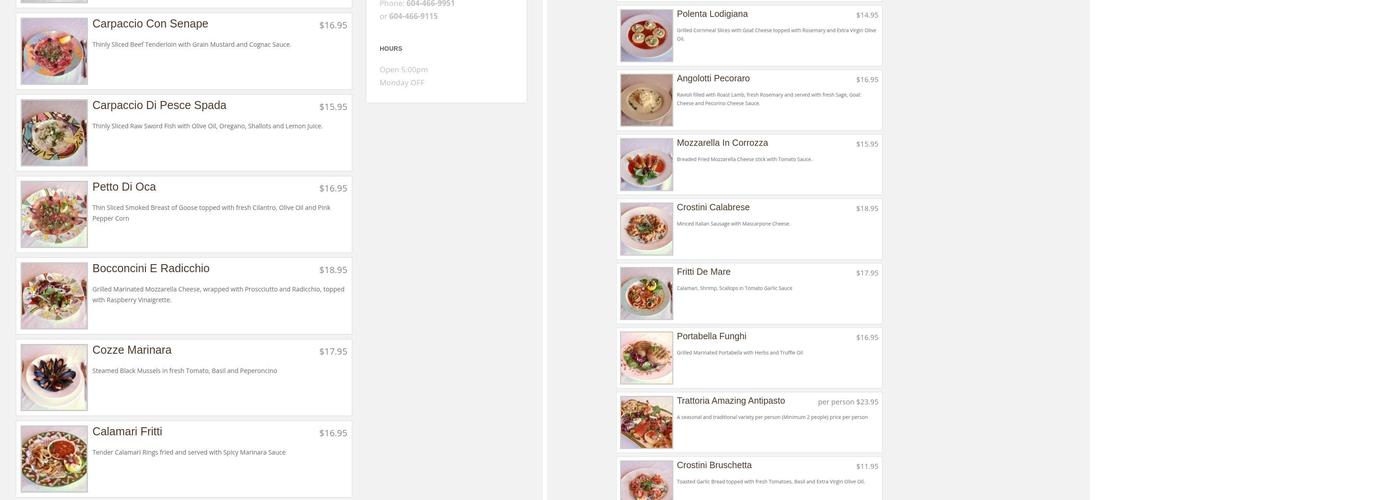 La Trattoria Restaurant Menu