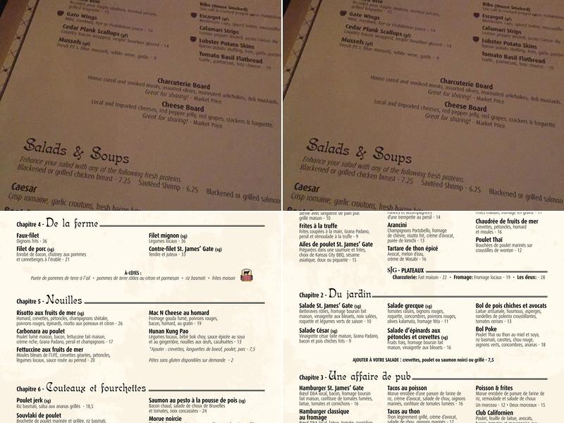 St. James' Gate Menu