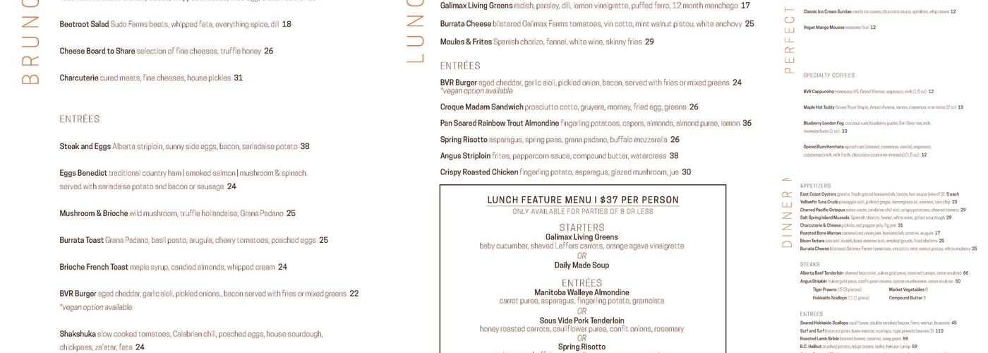 Bow Valley Ranche Restaurant Menu
