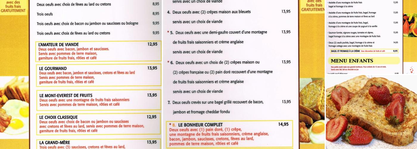 Les Bonheurs de l'Oeuf Menu