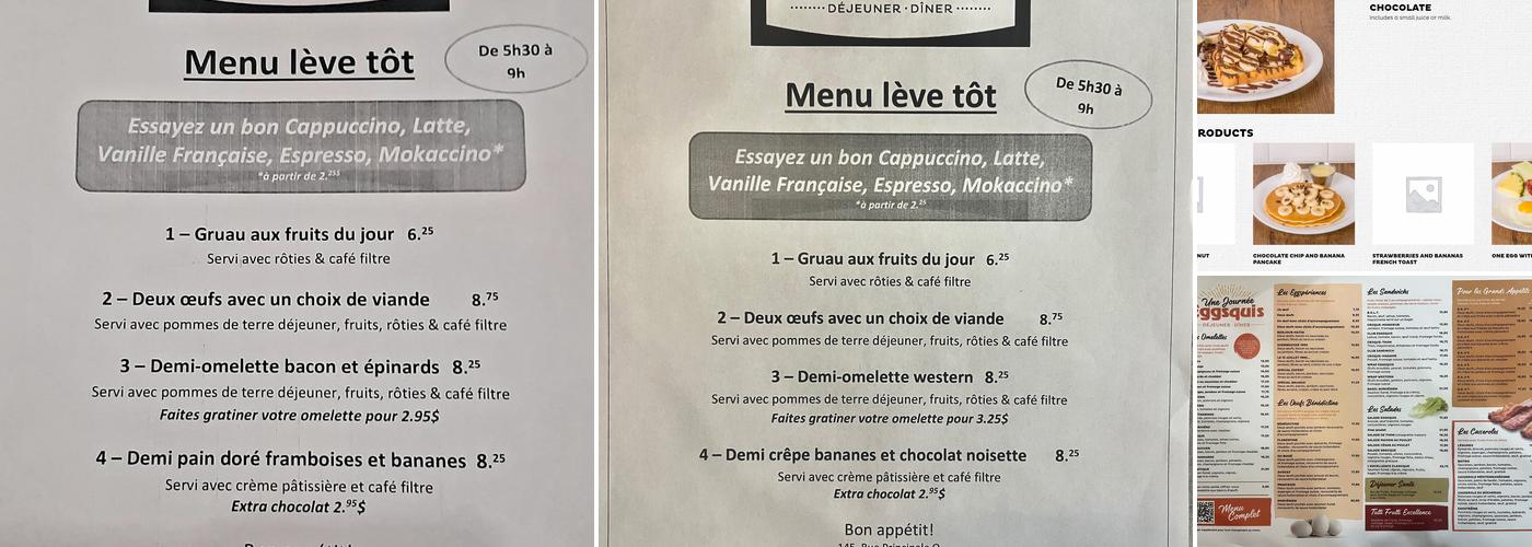Eggsquis Menu