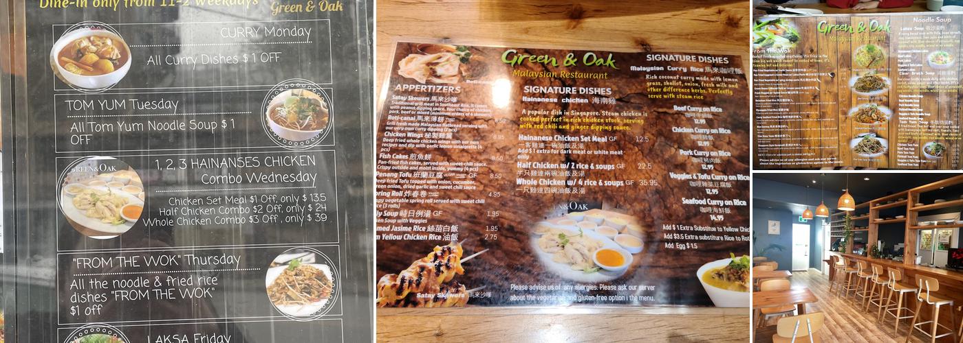 Green & Oak Malaysian Restaurant Menu