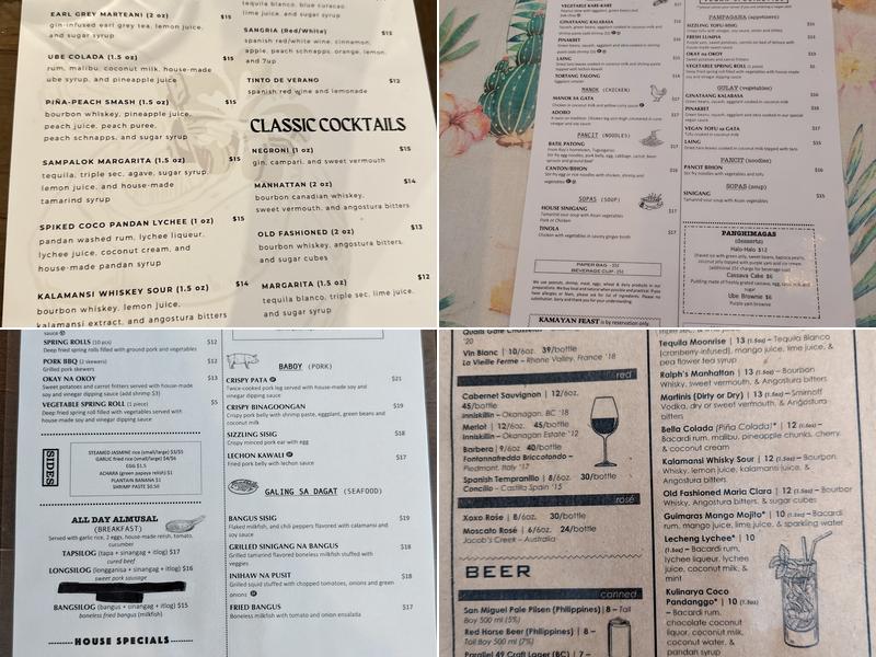 Kulinarya Filipino Eatery Menu