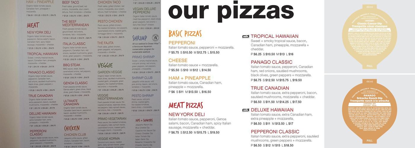 Panago Pizza Menu