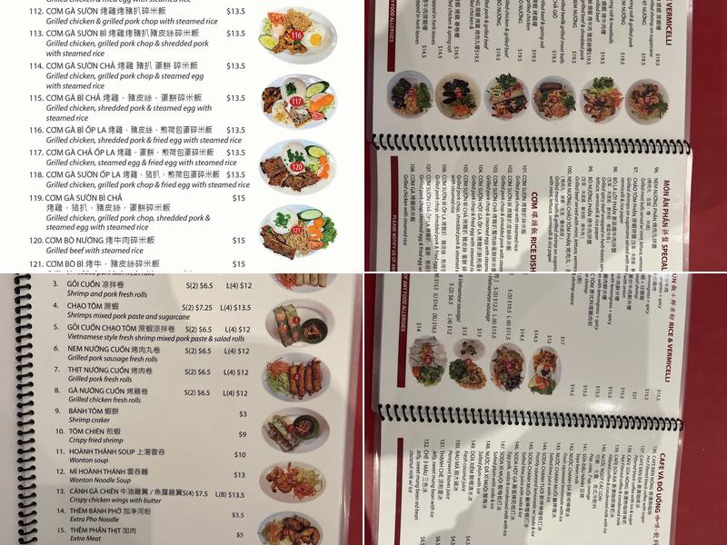 Pho Tai Bac Menu