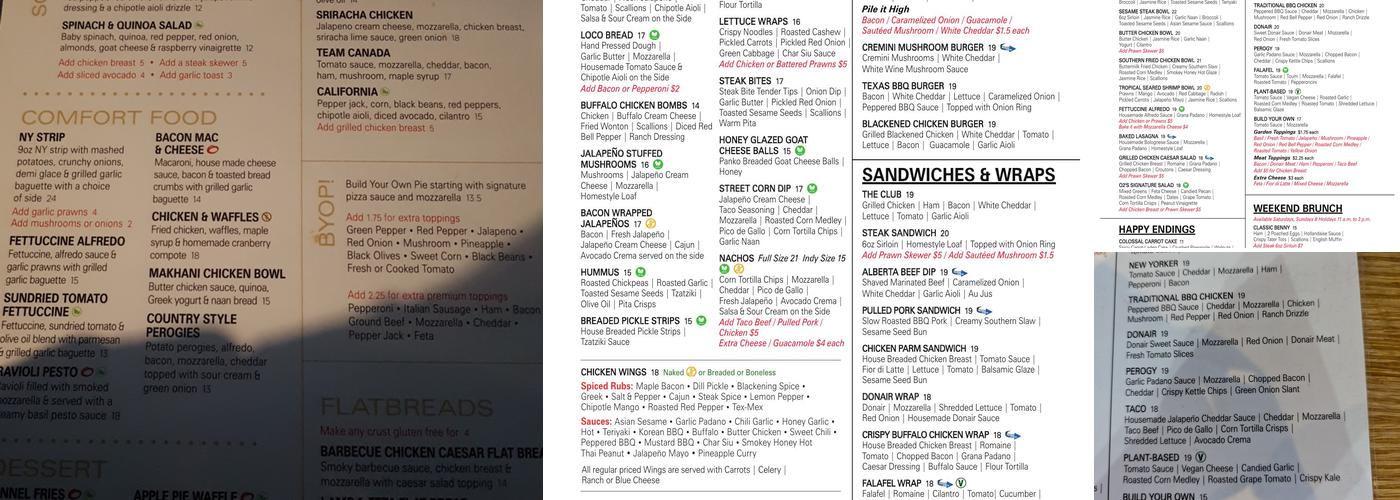 O2's West Menu