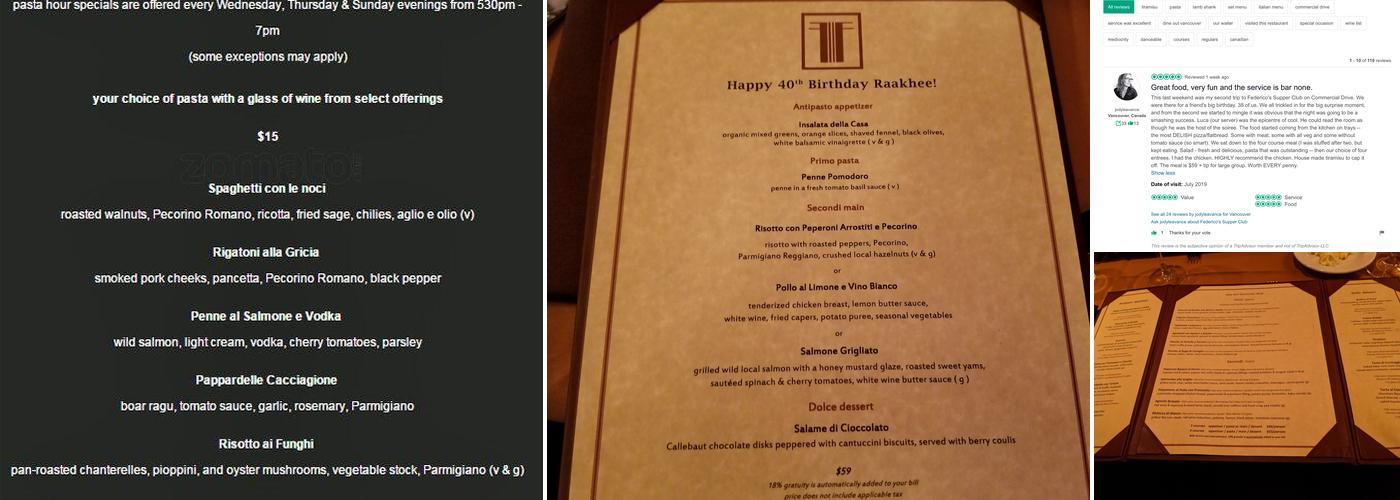 Federico's Supper Club Menu