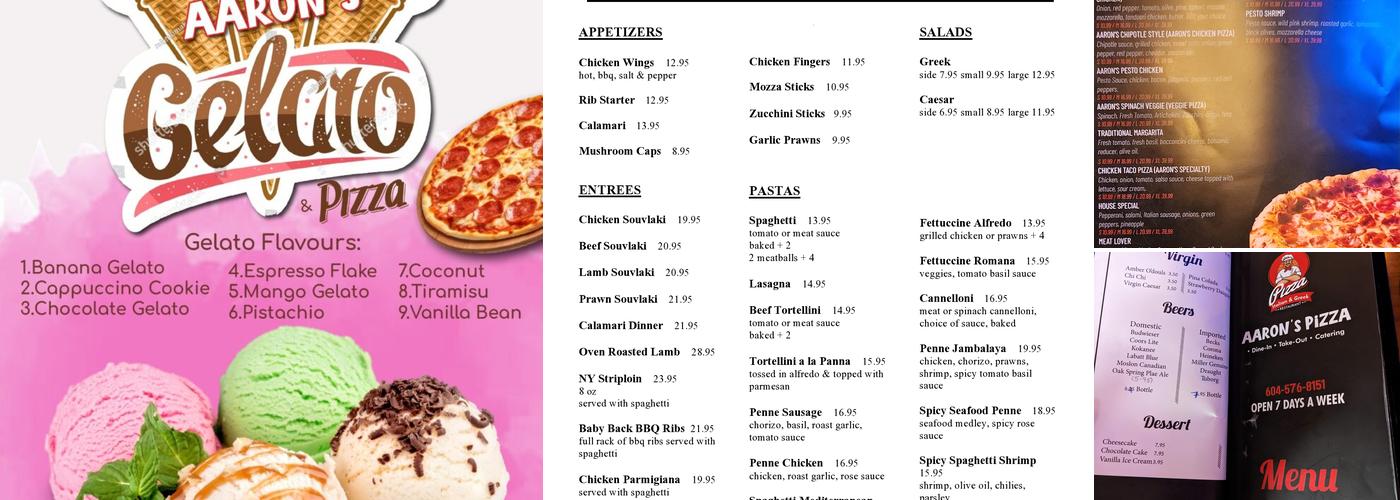 Aarons Restaurant caterer Menu