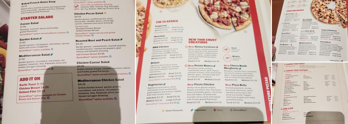 Boston Pizza Menu