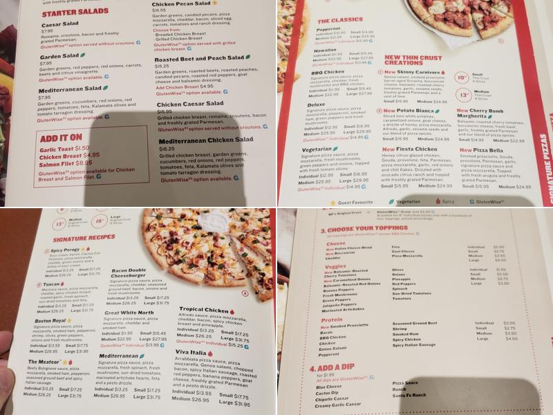 Boston Pizza Menu