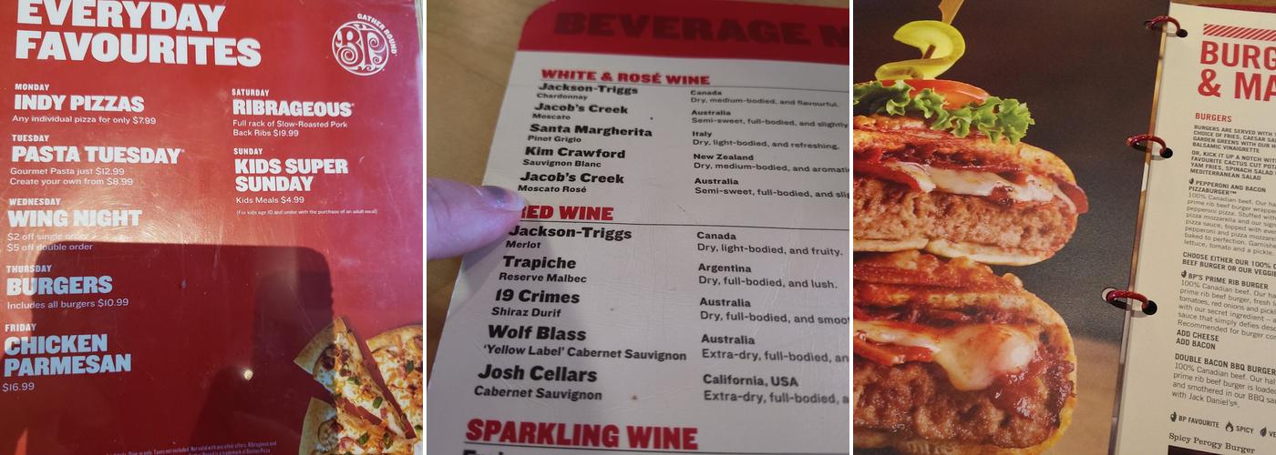 Boston Pizza Menu