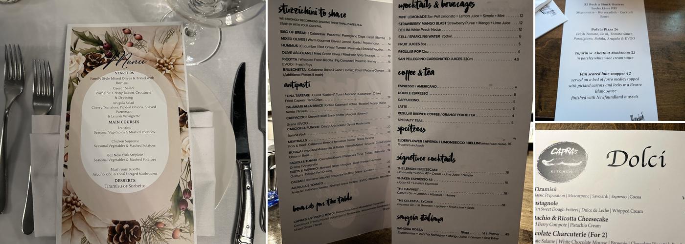 Capra's Kitchen Menu