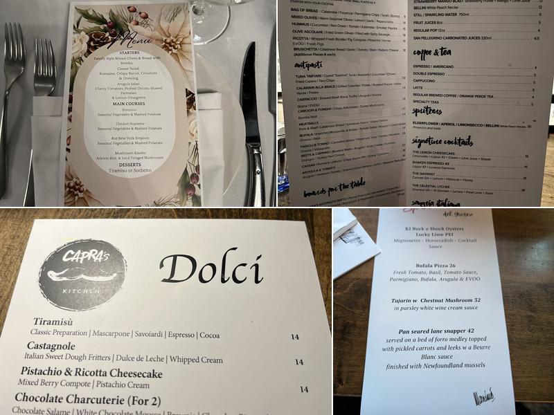 Capra's Kitchen Menu