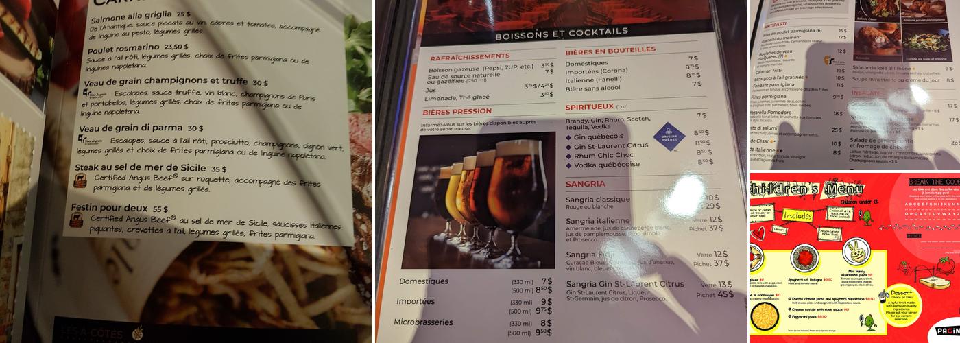 Pacini Alma Menu