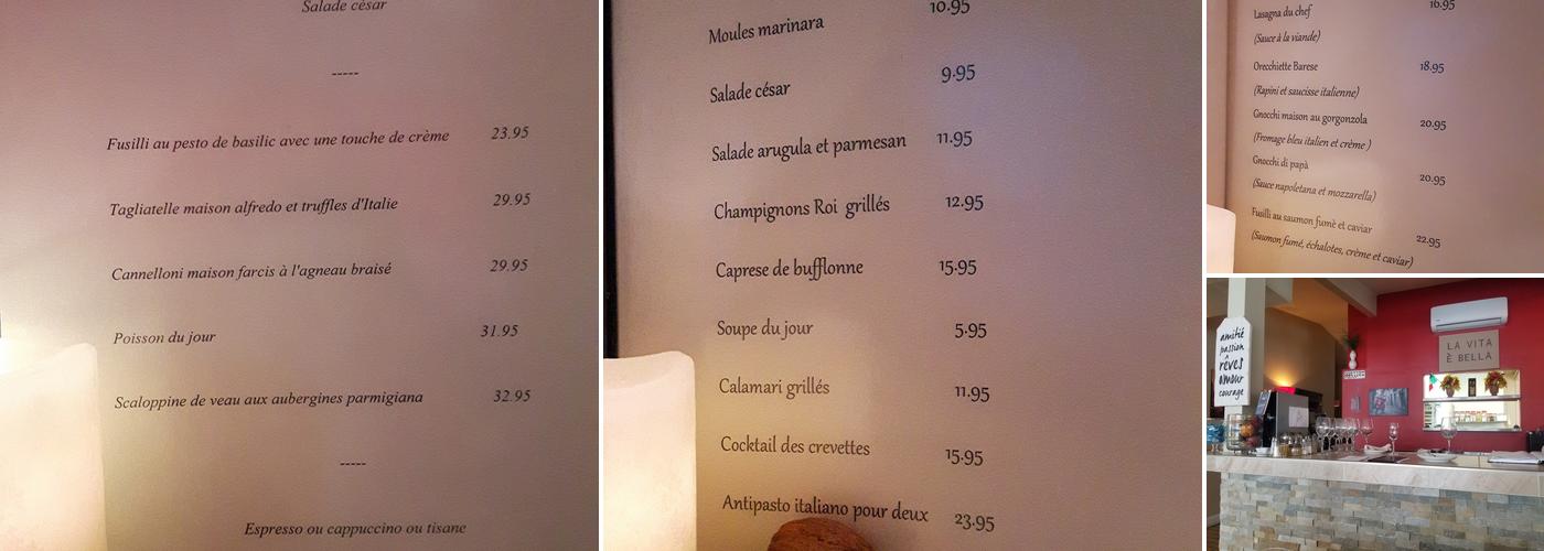Trattoria Romantica Menu