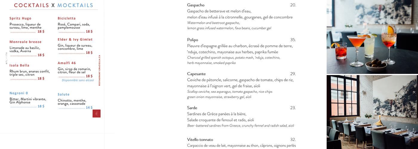 Restaurant Graziella Menu