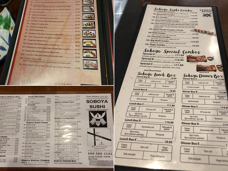 Soboya sushi Menu